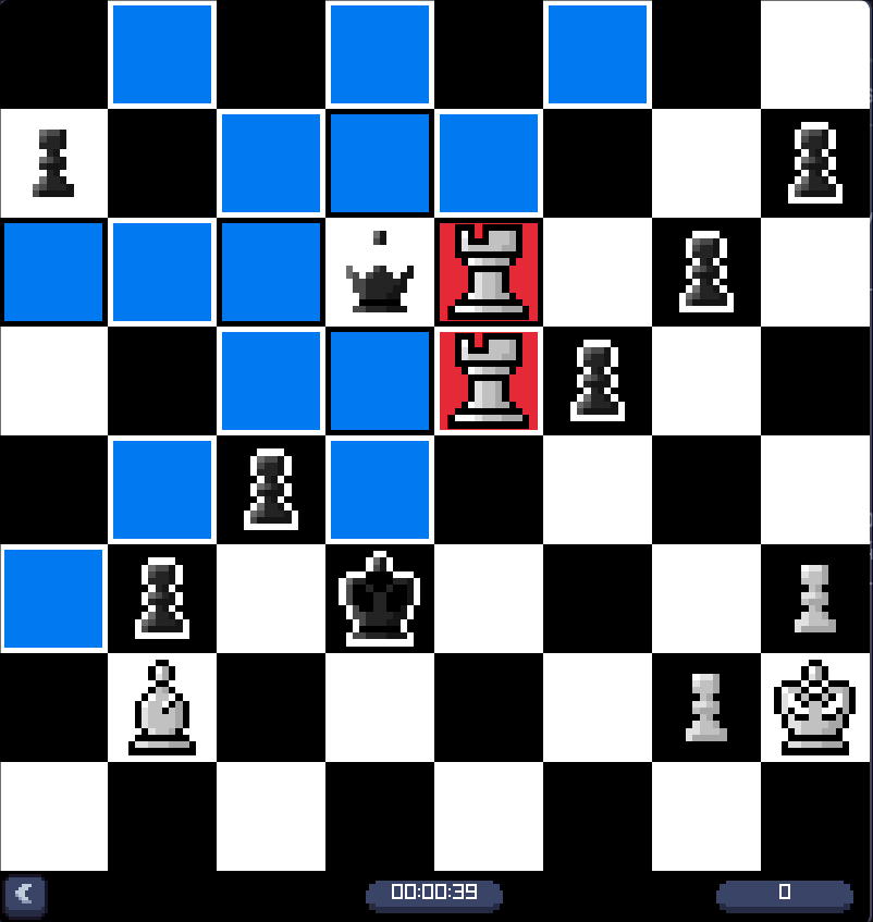 PuzzledChess showing a chess board mid-puzzle with the score and timer